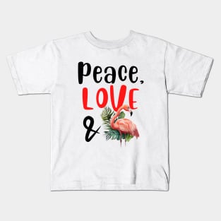 Peace Love and Flamingo Kids T-Shirt